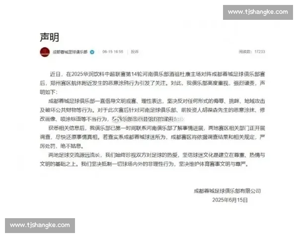 成都蓉城严斥球迷恶意涂鸦 承诺依规重罚维护赛事文明